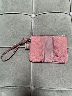 Coach Brown Signature Canvas Wristlet Zip Pouch Y2K